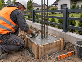 Niewielki betonowy fundament ogrodzenia